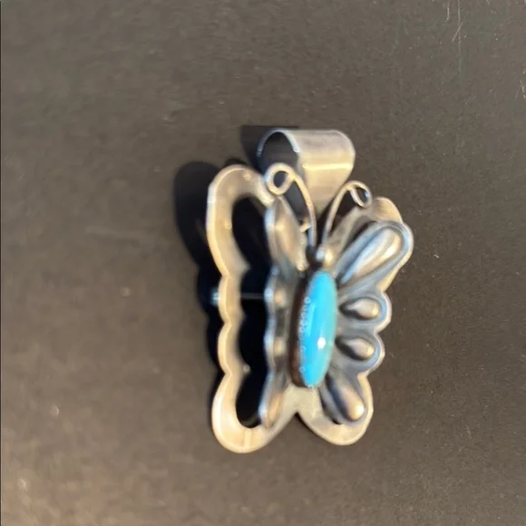 Silver and Turquoise Butterfly Pendant / Brooch - Picture 5 of 9